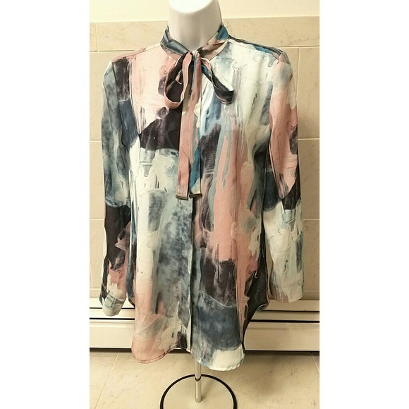 Massimo Tops - Mossimo Pink/Blue Watercolor Print Blouse